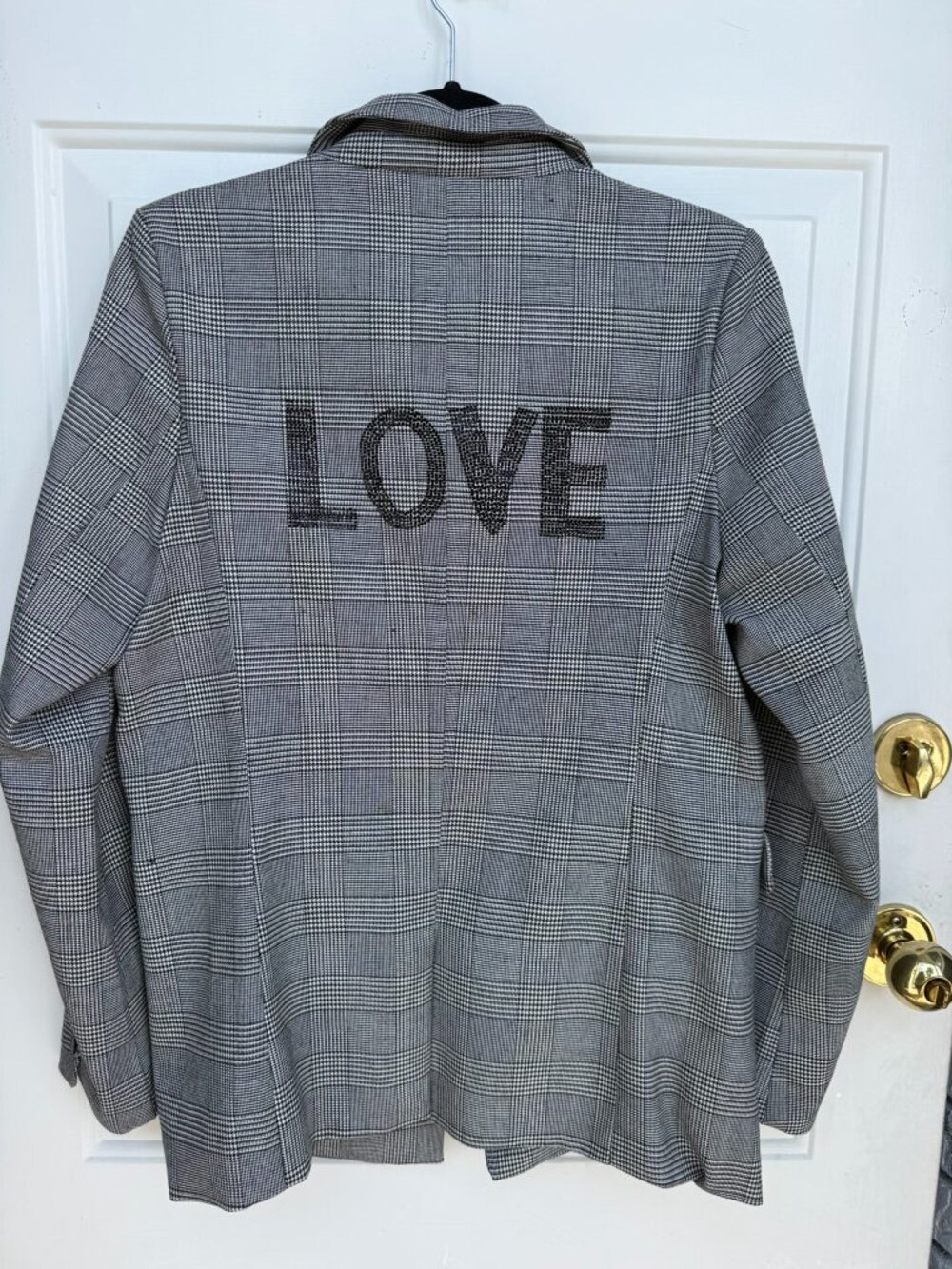 Elan Houndstooth Rhinestone Love Blazer Size L